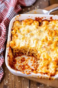 cheesy pasta layered dish